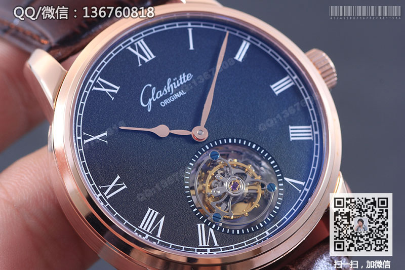 高仿格拉苏蒂原创手表-Glashütte Original 参议员系列94-11-01-01-04玫瑰金陀飞轮腕表