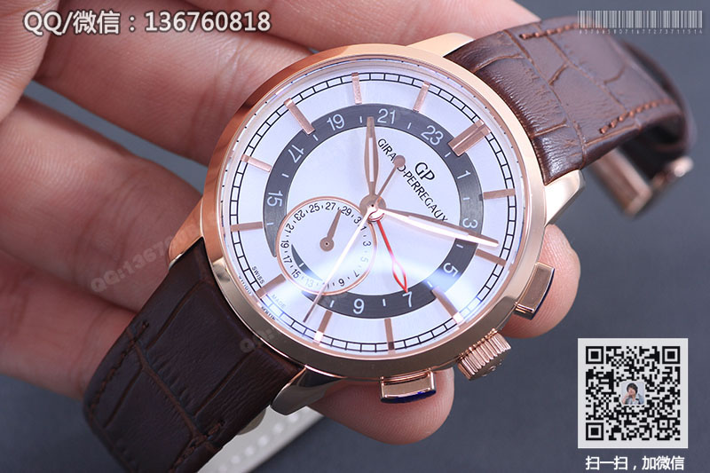 高仿芝柏手表-Girard-Perregaux 男表系列49544-52-231-BB60双时区玫瑰金机械腕表