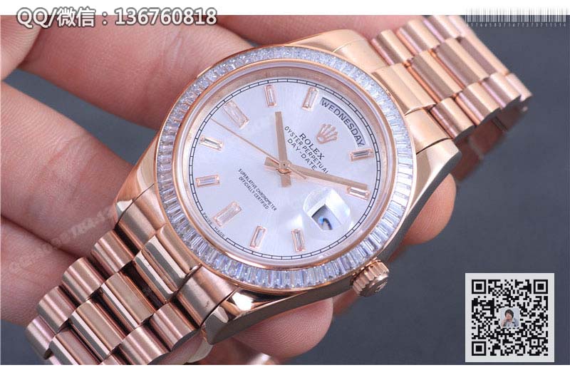 【精品】劳力士星期日历型系列228235 白色镶钻表盘玫瑰金腕表